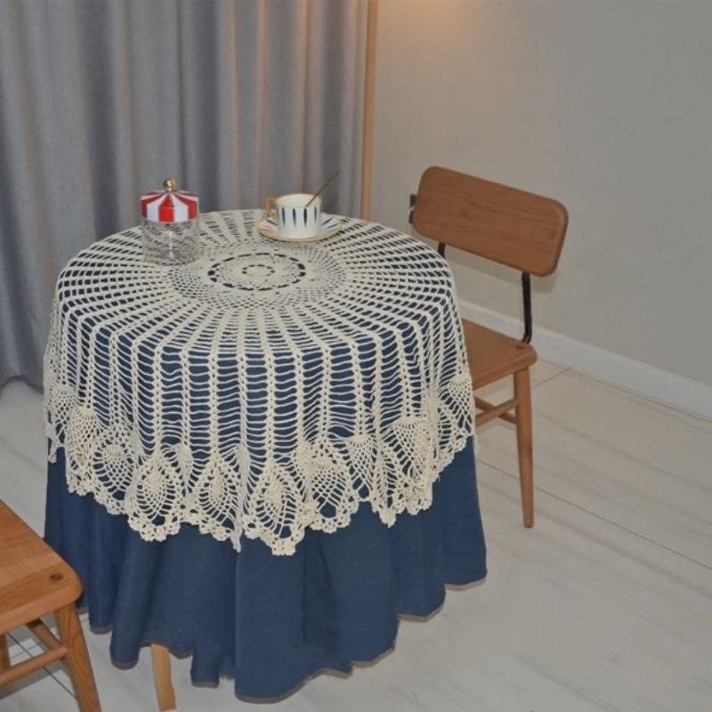 

Ручная Вязаная Скатерть Круглая Скатерть с Кружевом Рельефная Круглая Салфетка Кухонный Обеденный Стол Покрытие Коврик Подложка Домашний Декор 80cm бежевый
