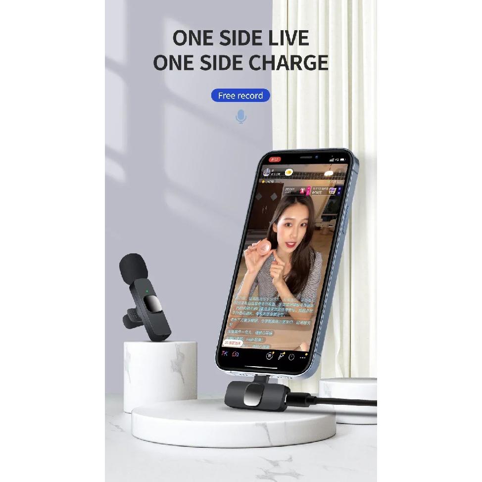 Microfone de lapela sem fio 2.4G portátil para gravação de áudio e vídeo mini microfone para iPhone Android transmissão ao vivo para jogos telefone
