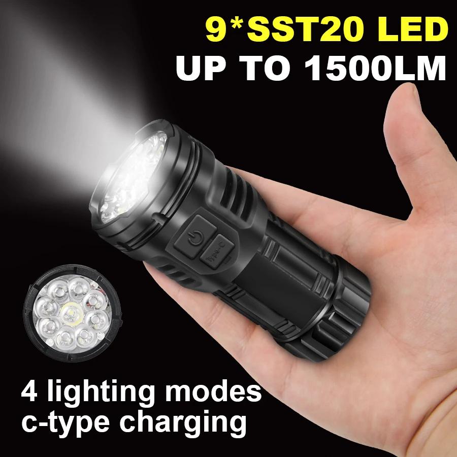 9LED Super Bright COB Flashlights Rechargeable Camping Spotlight with Side Light 3 Lighting Modes for Camping Adventure Outdoor