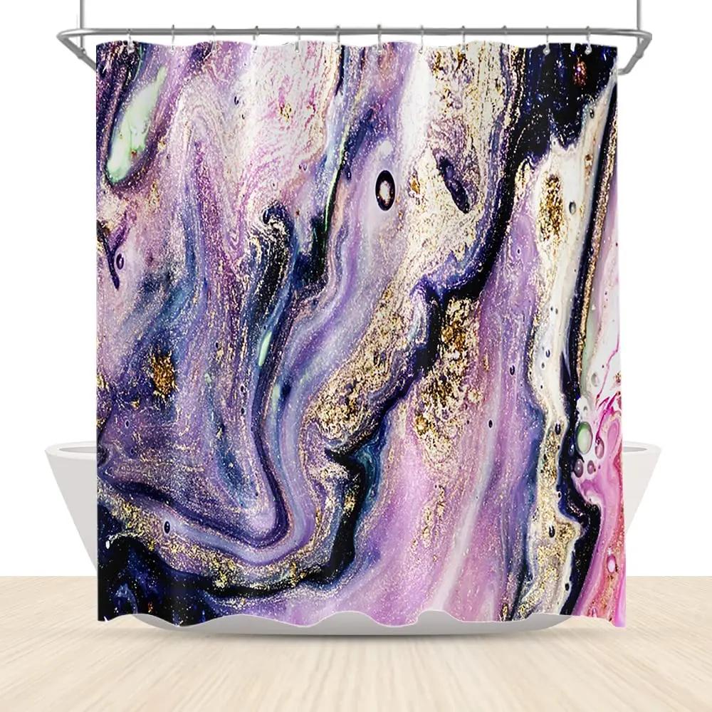 Purple Crystal Marble Abstract Shower Curtain For Bathroom Turquoise Teal Mineral Rock Texture Modern Shower Curtain With Hooks