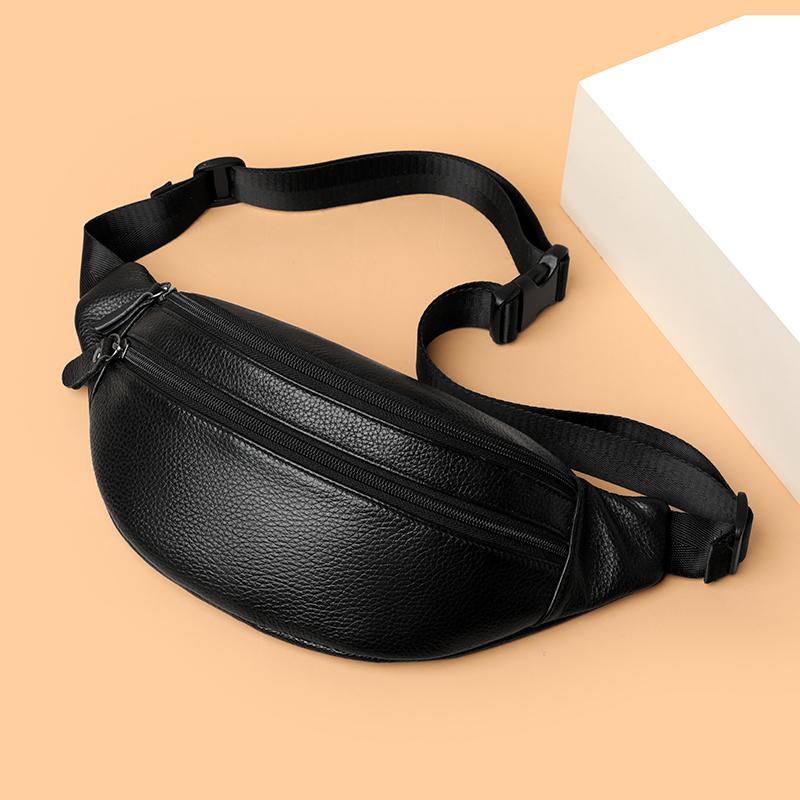 Sacs Bananes Minimalistes en Cuir Véritable Uni pour Hommes et Femmes Sacoche Bandoulière Poitrine Texture Granulée Vintage Sac Drôle