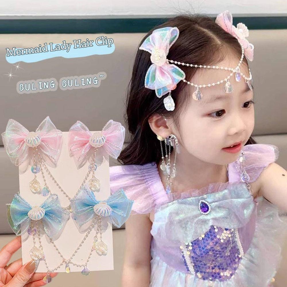 1 Pair Mermaid Princess Hairpin Bowknot Hair Clip Fashion Princess Headband  Kids