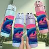 1PC Dolphin Sunset Ocean Pattern 750ml Color Plastic Sports Water Bottle Leakproof Flip Straw Lid Suitable for Sports Office Home Use