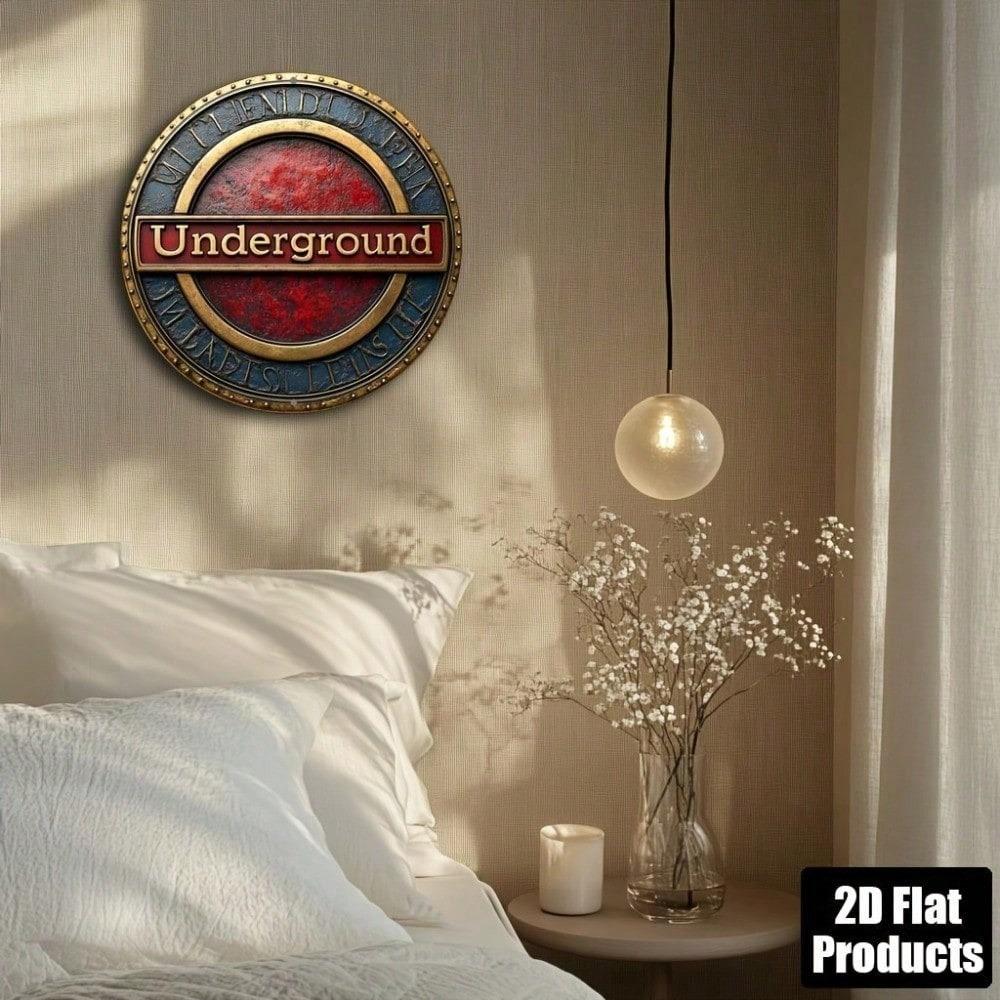 Vintage London Underground Round Metal Wall Sign Retro Bar Cafe Home Decor 8x8 Inch