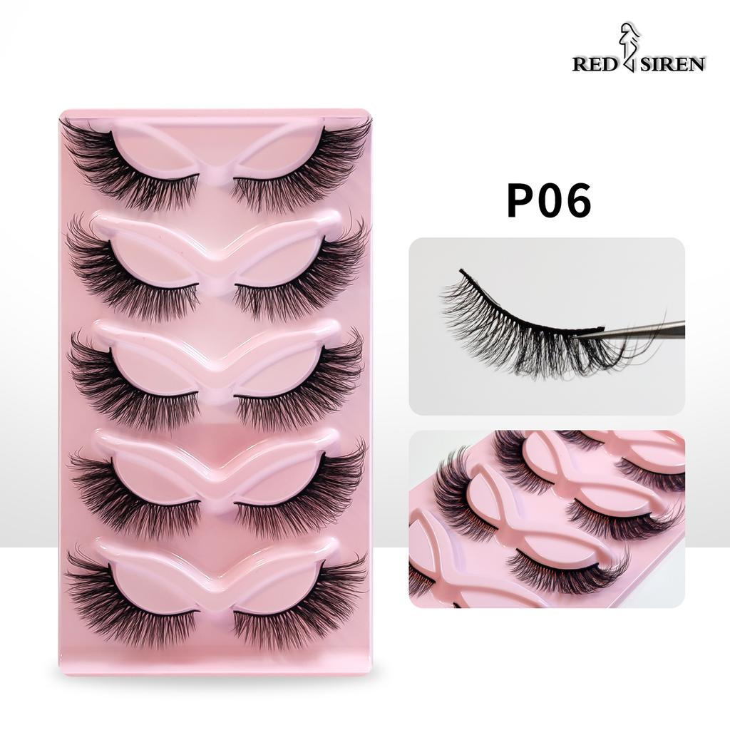RED SIREN Cat Eye Lashes 5 Pairs Winged Wispy Natural False Eyelashes Makeup Fox Eye Faux Mink Eyelashes