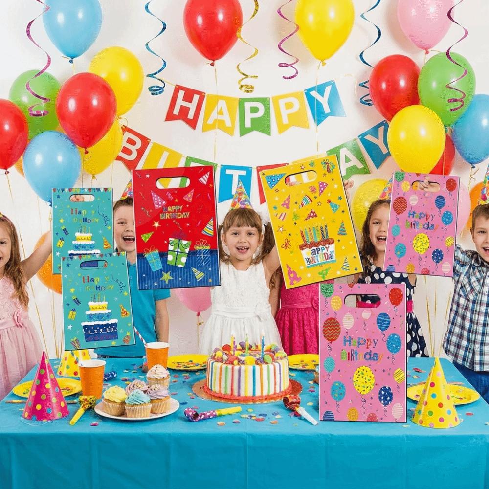 50PCS Creative Happy Birthday Gift Bag Multicolor Mixed Pattern Tote Bags Cartoon Cake Baloon Packaging Handbag Party Favors