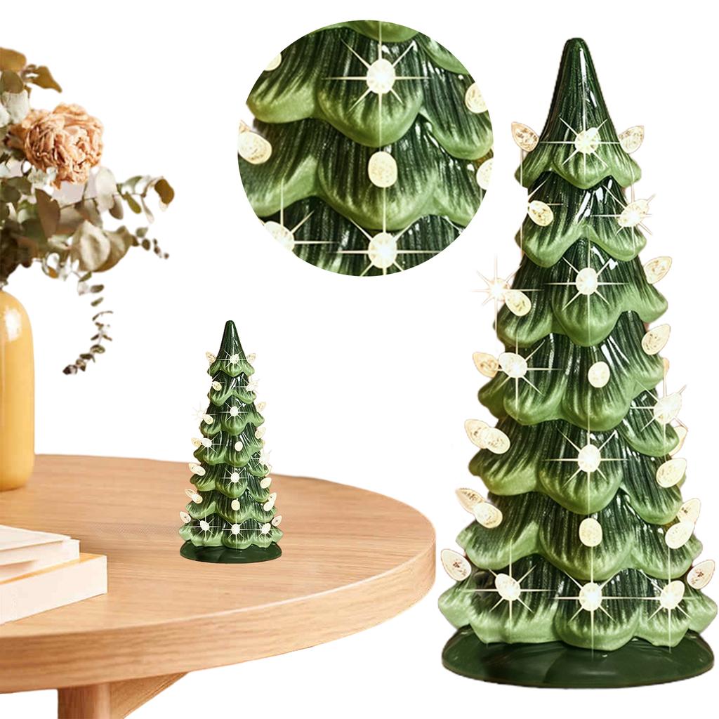 Christmas Tree Ornament with LED Lights Colorful LED Mini Christmas Tree Hand-Painted Resin Christmas Tree for Home Decoration