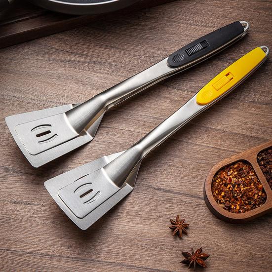 Anti-Scald Spatula Tongs Stainless Steel Food Shovel Clamp 2-in-1 Sliding