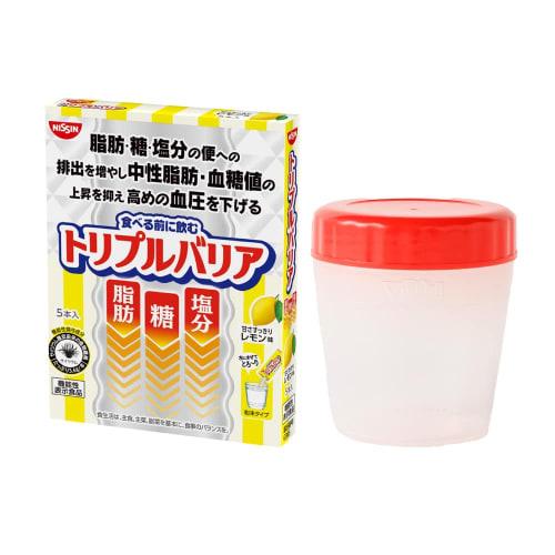

Nissin Foods Triple Barrier Psyllium Powder with a Sweet and Refreshing Lemon Flavor (5 sticks per box) - Includes Shaker. Fat, Sugar, Salt, Triglycer