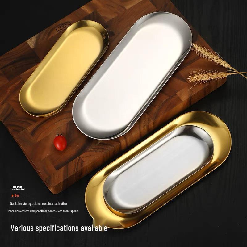 Gold Oval Stainless Steel Nordic Snack & Dessert Plate