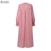 ZANZEA Women Casual Round Neck Long Sleeve Loose Plaid Print Long Dress