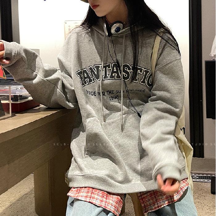 Флисовый мужской и женский худи с принтом американских букв, корейская версия, ленивый стиль, иностранный стиль, оптовый кардиган S