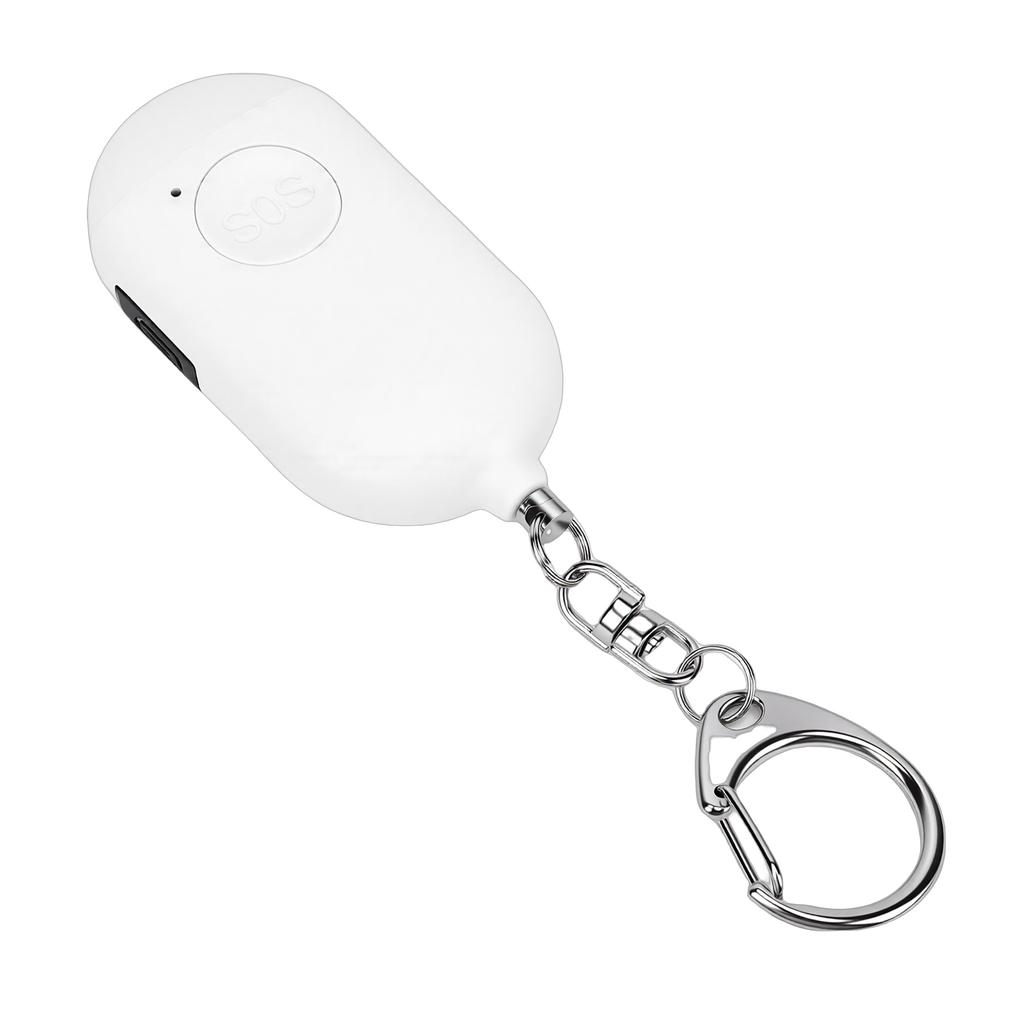 Personal Safety Alarm White IP44 Water Proof Rechargeable 130dB Alarm Siren Keychain with LED Flashlight APP for