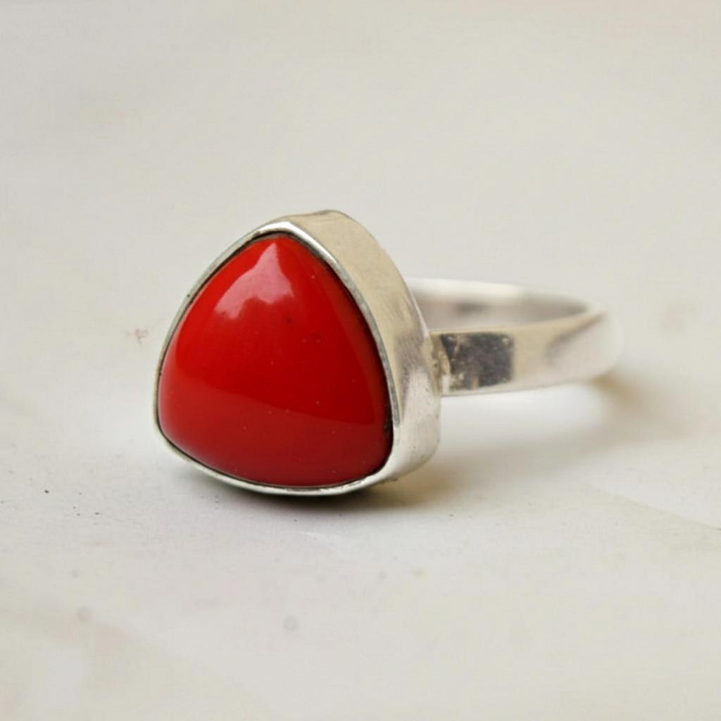Triangle Shape Red Carnelian Statement Ring, 925 Sterling Silver Jewelry, Handmade Minimalist Boho Ring
