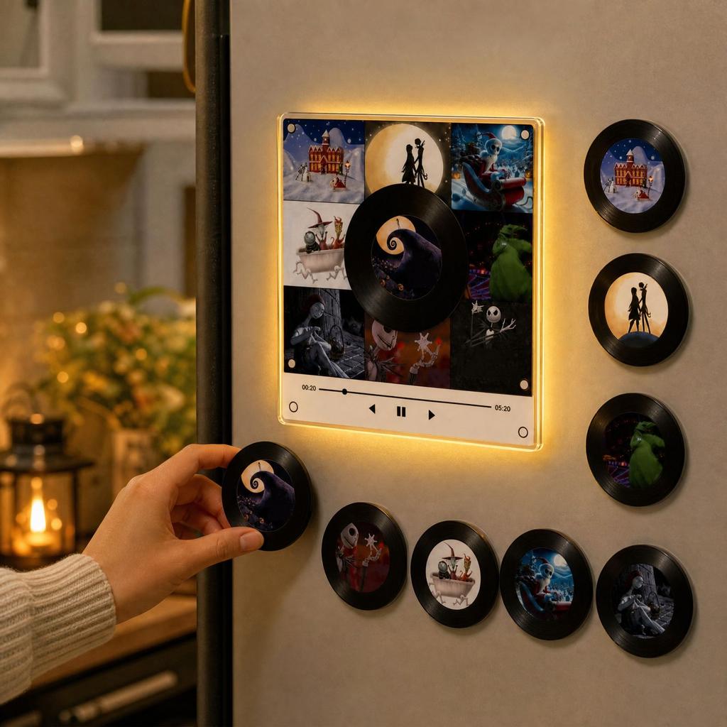 Rotating Disc Night Light Music Box with Motion Singing Fridge Decorative Light for Home