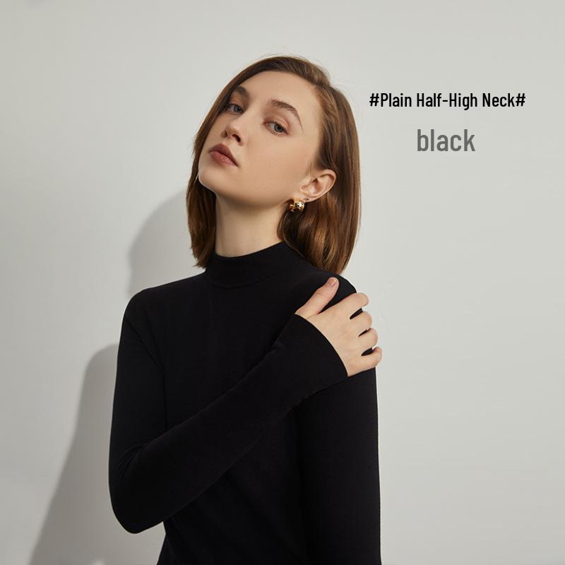 Women's Hyaluronic Acid Thermal Slimming Long Sleeve T-Shirt - Half High Neck, Autumn/Winter Base Layer