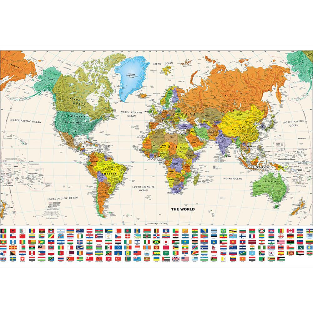 84.1*118.9cm Póster de Mapa Mundial Grande para Pared Estilo Retro Vintage Mapa Político para Decoración de Hogar Oficina Escuela Herramientas de Viaje Mapa del Mundo
