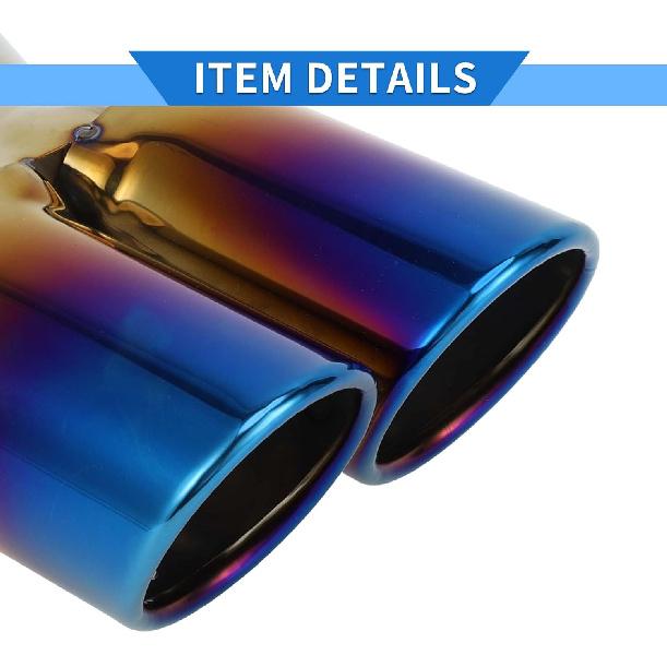 Slant Dual Exhaust Tip, 2.4" Inlet 4.9" Outlet 6.7" Length Tailpipe Universal for Car Bolt on Stainless Steel Burnt Blue