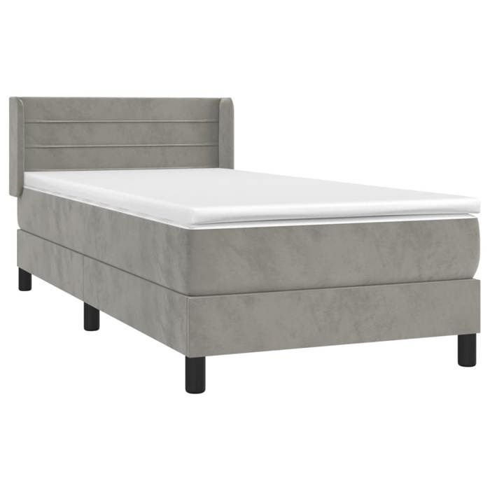 3130985 vidaXL Lit à sommier tapissier et matelas Gris clair 80x200 cm Velours