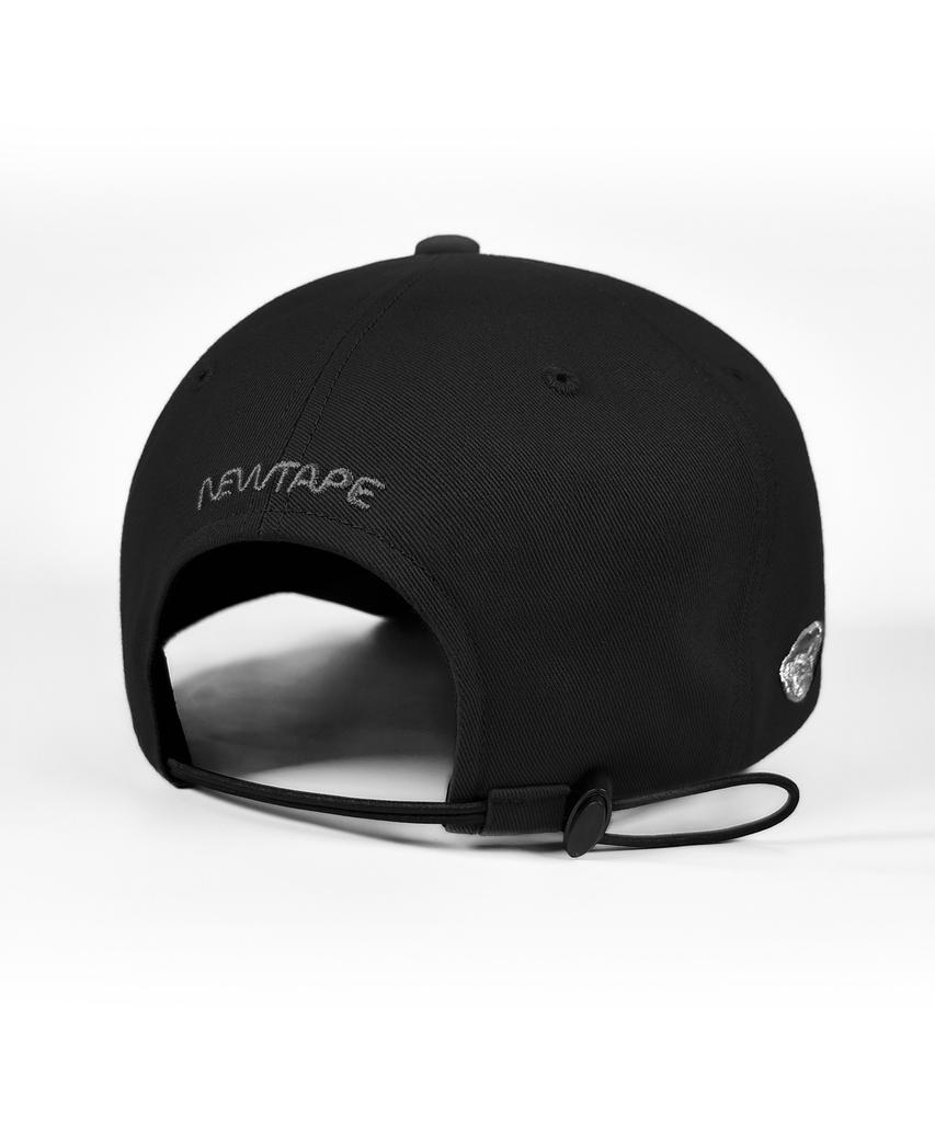 Nyuteib Silver Back String Oversized Ball Cap - Black