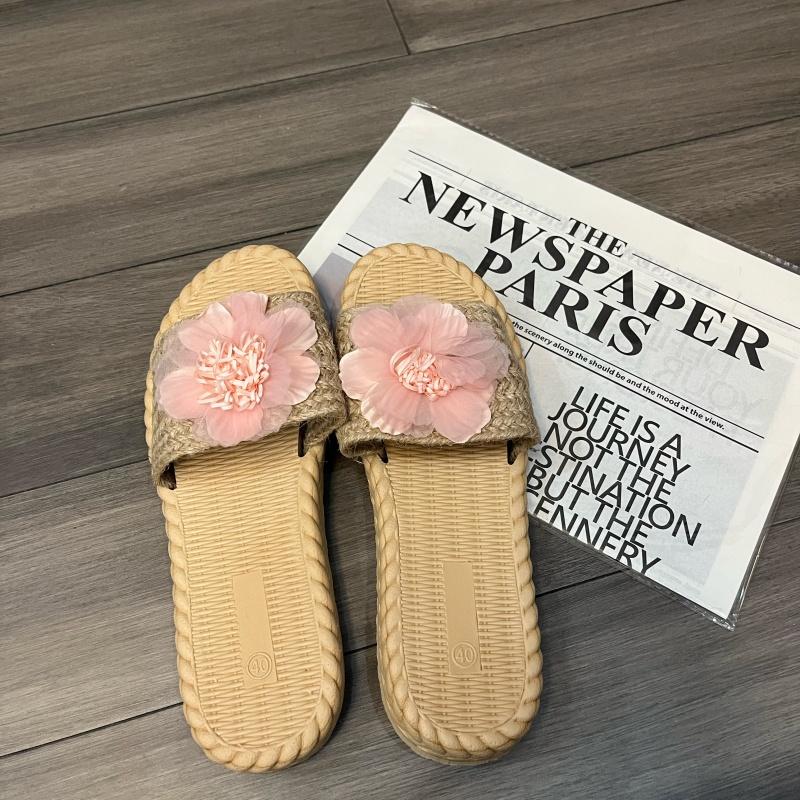 Fashion Women's Casual Slides Comfortable Flax Slippers Striped Bow Linen Flip Flops Platform Sandals Ladies Indoor Shoes Butterfly-knot