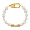 Gold Plated Pearl Bead & Irregular Metal Bar Bracelet With Extension Chain