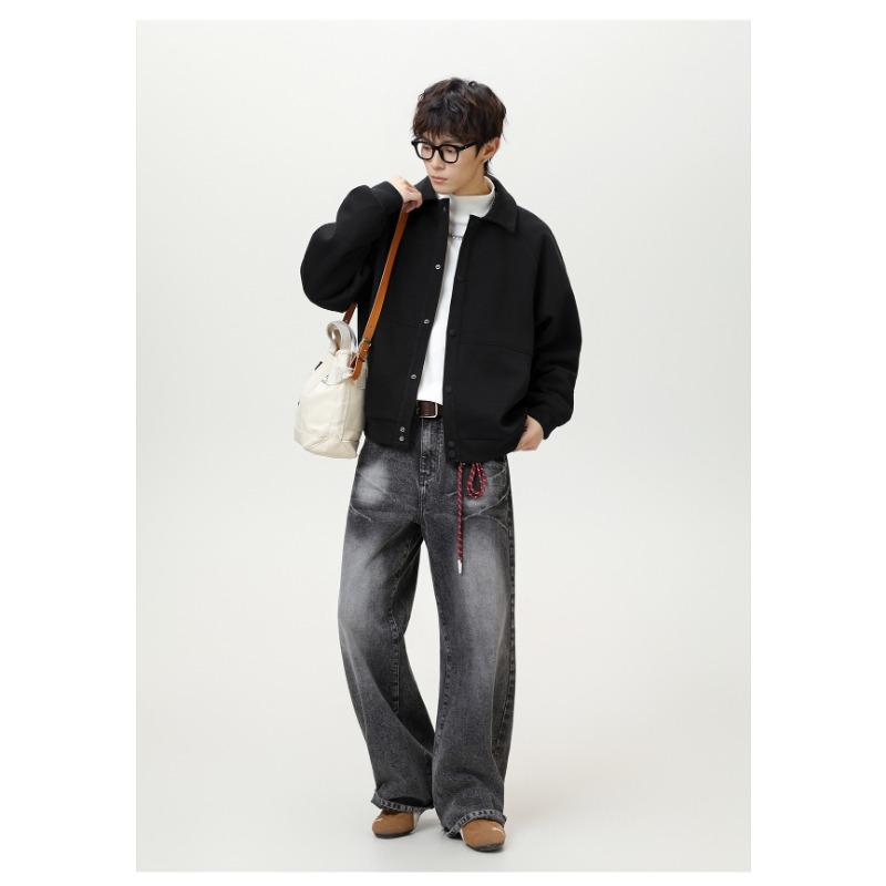 Mens Loose Turn Down Collar Raglan Sleeve Casual Short Jacket Outerwear