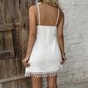 Mini Abito Casual Bianco da Donna con Spalline Sottili e Orlo in Pizzo