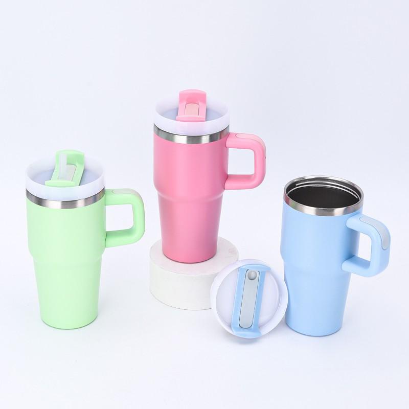 14oz Vakuumisolierte Edelstahl-Reisebecher mit Griff, Strohhalm, für Auto, Büro, Outdoor-Nutzung