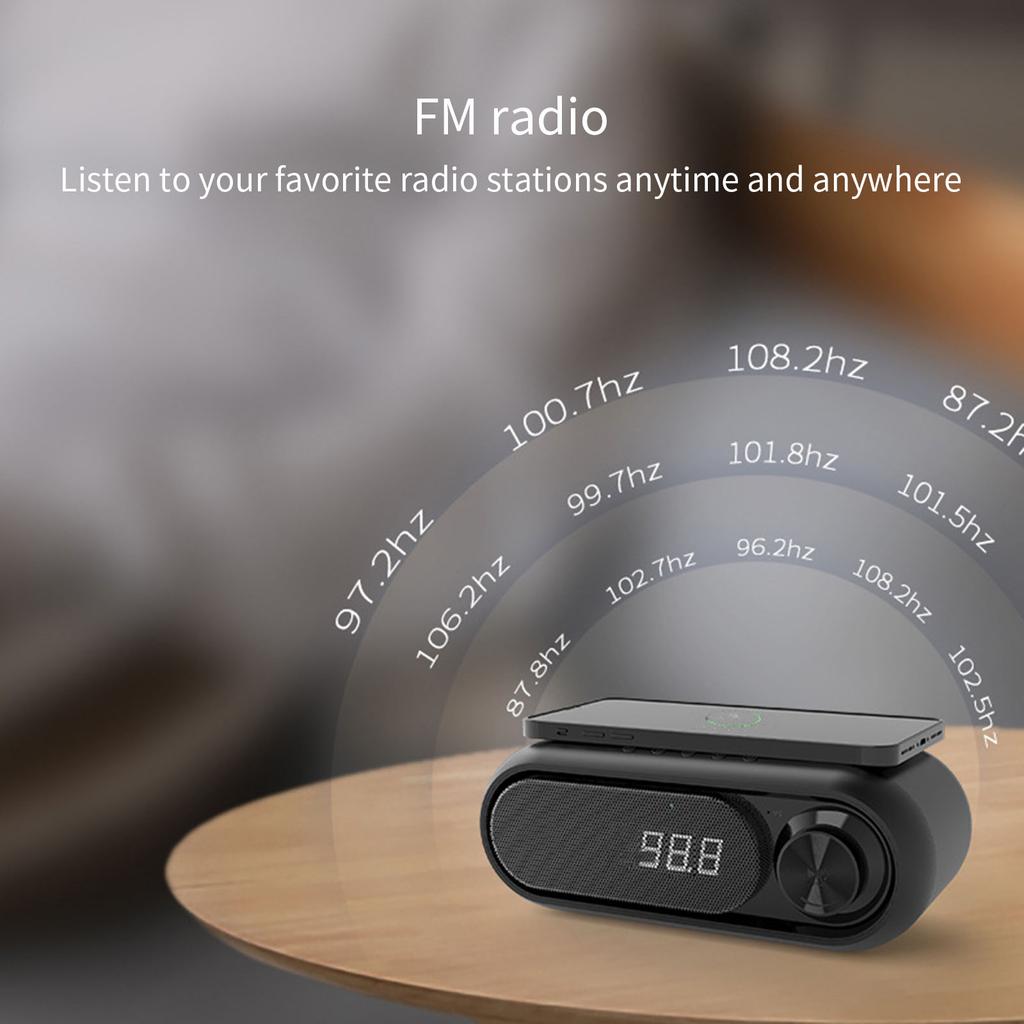 Portable Bluetooth-compatible Loudspeaker Sound Box Subwoofer Mini Home Theater Player Wireless Charging Adapter Digital Clock Alarm