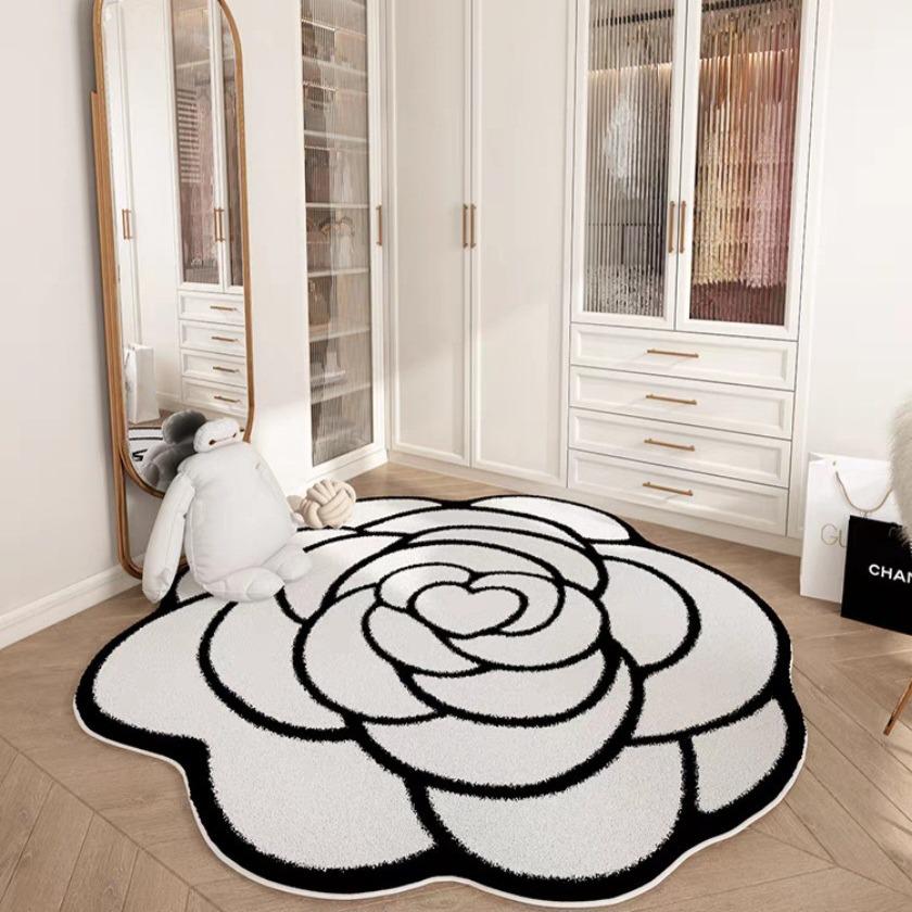 Retro Luxury Camellia Faux Cashmere Carpet for Living Room or Bedroom - Irregular Shape, Skin-Friendly Floor Mat