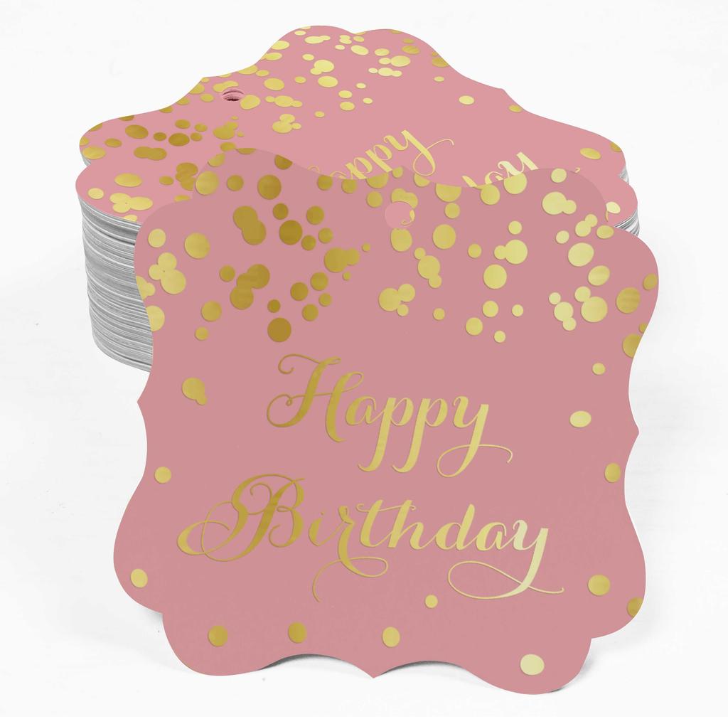 Inkdotpot Real Gold Foil Bracket Shape Paper Hang Tags Happy Birthday Favor Tags Pack Of