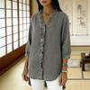 Women Tops V-Neck 3/4 Sleeve Ruffle Trim Shirt Tops Loose Fit Pure Color Casual Imitation Denim Shirt Tops Daily Wear