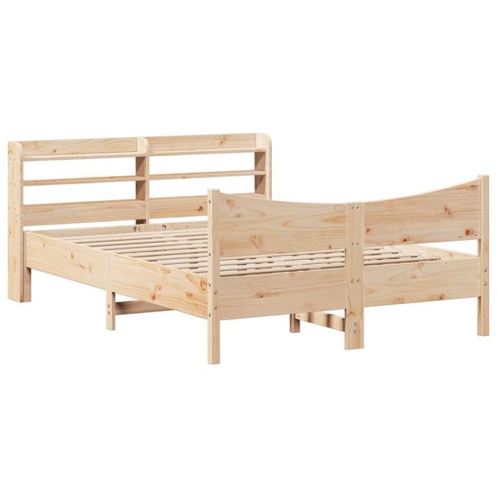VidaXL Bed Frame with Headboard 135x190 Cm Solid Pine Wood, Slatted Base, Double Bed Frame, Wooden Bed Frame 3307059