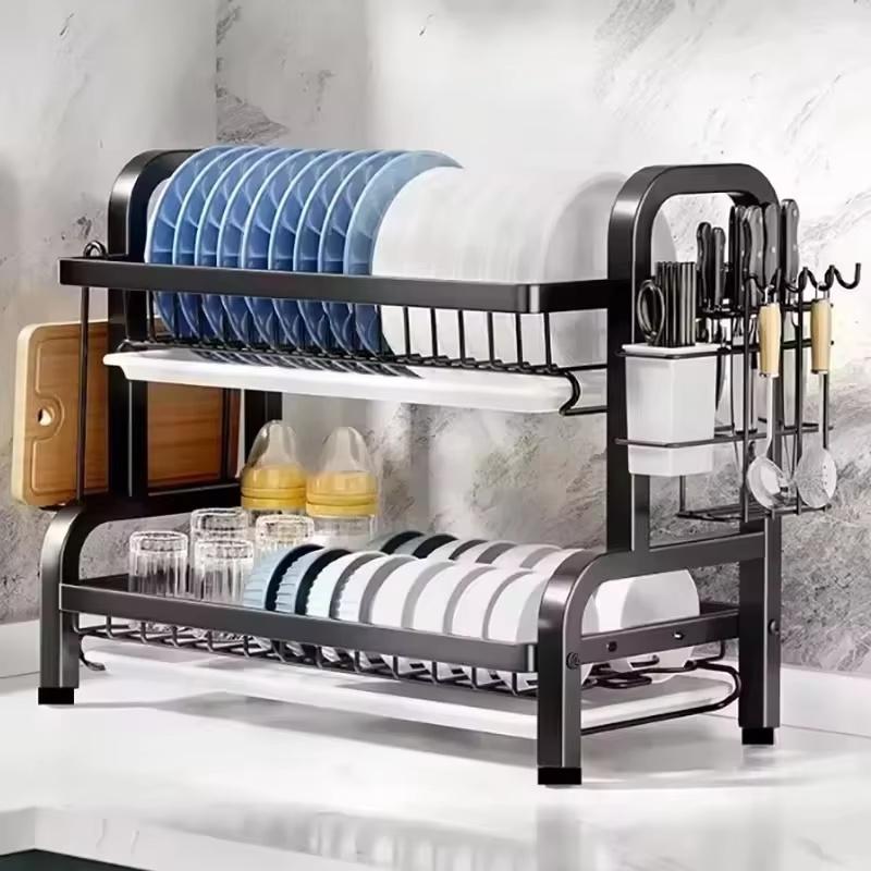 Rack 3-Tier Compact Kitchen Dish Rack Drainboard Set Large Rust-Proof Dish Drainer With Utensil Holder Kitchen Racks Dish Drying