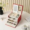 Large Capacity Double Layer Lockable Jewelry Box PU Leather Rings Earrings Necklaces