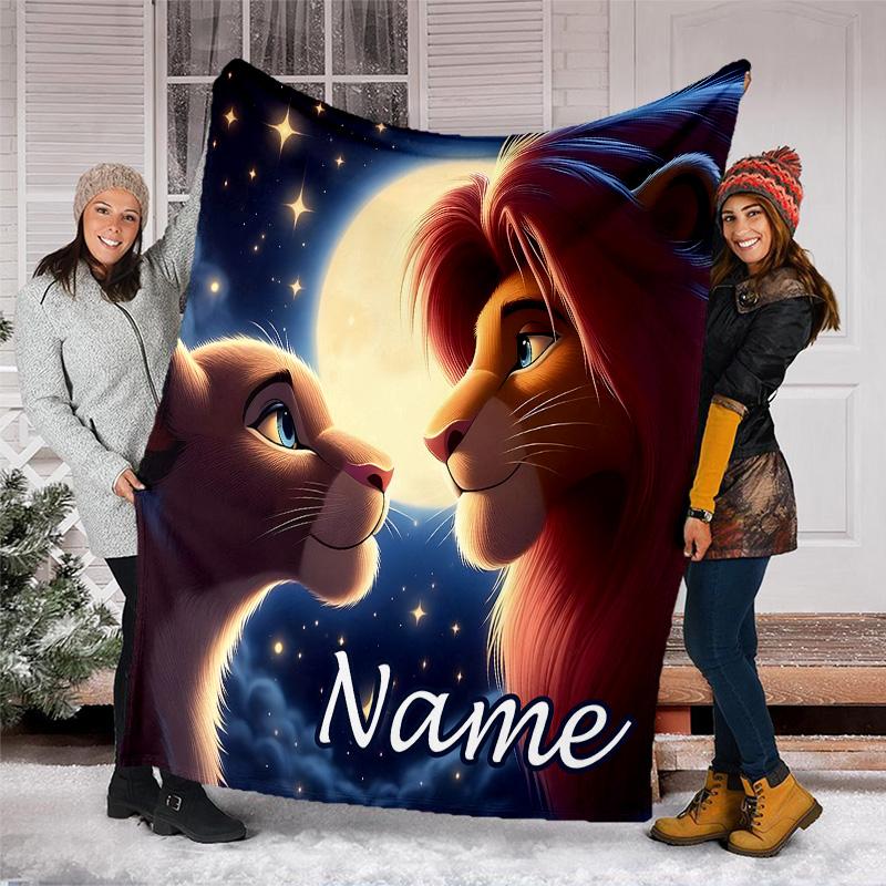 Customizable Lion King Throw Blanket – Personalized Name, All-Season Cozy Snug Blanket, Machine Washable, Personalized Blanket