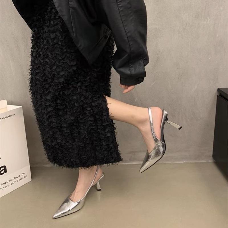 Fashion New Brand Woman Slingback Shoes Fashion Ladies High Heels Pumps Elegant Med Heel Pointed Toe Slip on Sandal Mules