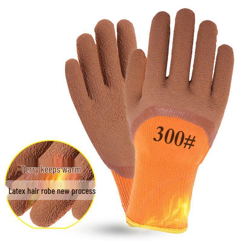 Fleece-Lined Waterproof Winter Work Gloves - Rubberized, Wear-Resistant, Men’s Labor Protection.