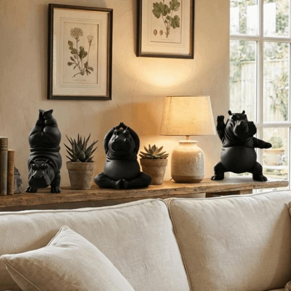3Pcs Calm Animal Yoga Hippo Statue Art Crafts Hippo Figurines Hippo Sculpture  Yoga Studio