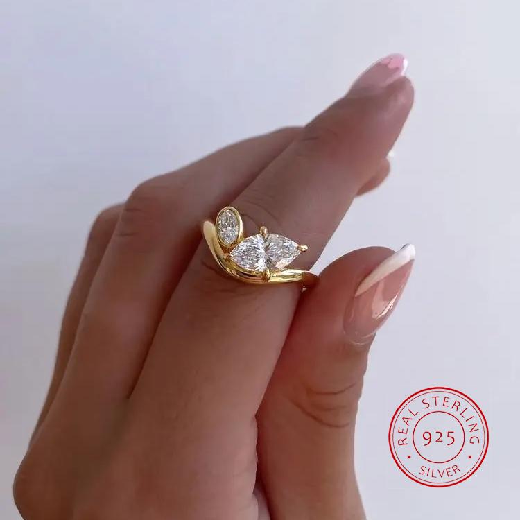 925 Sterling Silver Luxury Fashion V Shape Marquise Zircon Ring For Women Engagement Party Daily Wear High Quality Fine Jewelry