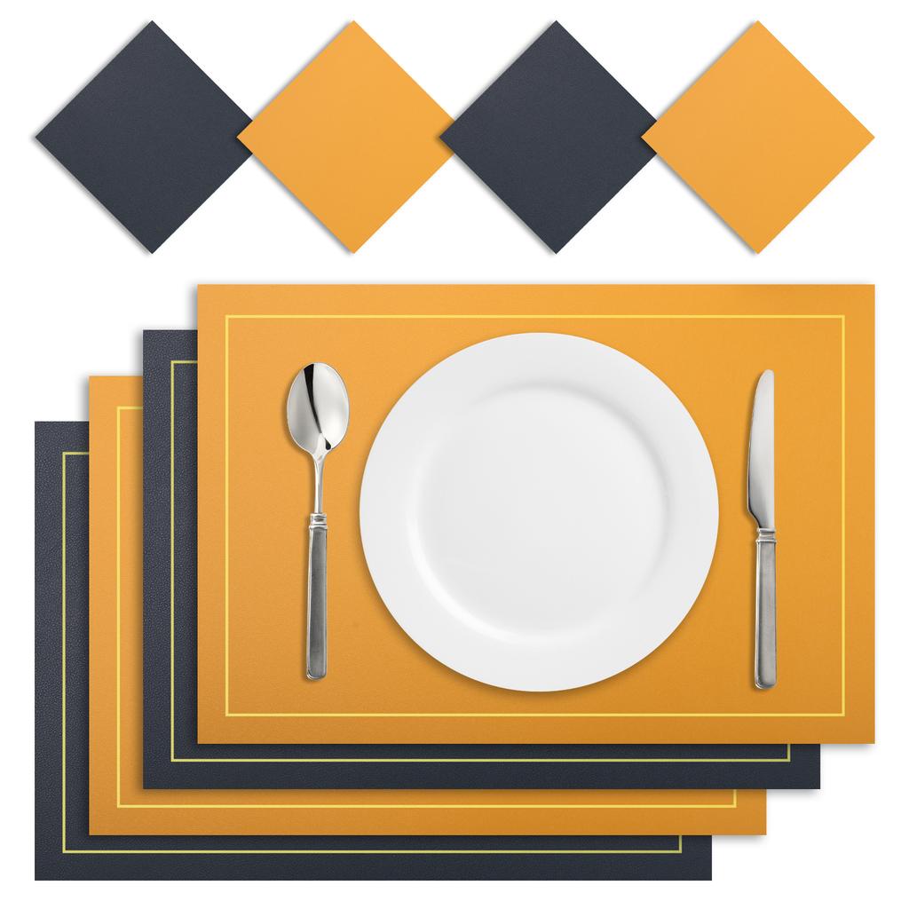 Faux Leather Placemats and Coaster Sets of 4 Dual-Sided PU Table Mat Hot Resistant Place Mats for Dining Table Christmas Decor