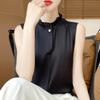 Silky Lotus Leaf Lace Collar Sleeveless Top for Women - Spring/Summer Fashion Layering Essential
