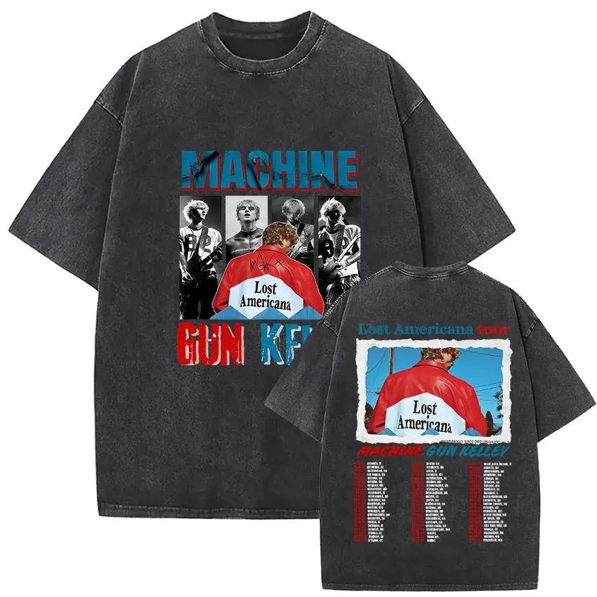Rapper MGK Lost Americana Tour 2026 Tričká Machine Gun Kelly Vintage Prané Grafické Tričko Pánske Hip Hop Krátke Rukávy Tričko