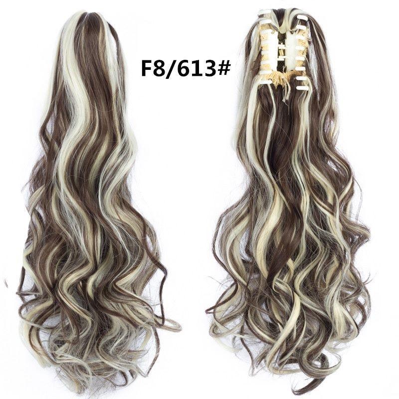 

22-дюймовые синтетические длинные волнистые вьющиеся волосы для наращивания хвоста с когтями, черный, коричневый, красный шиньон для женщин