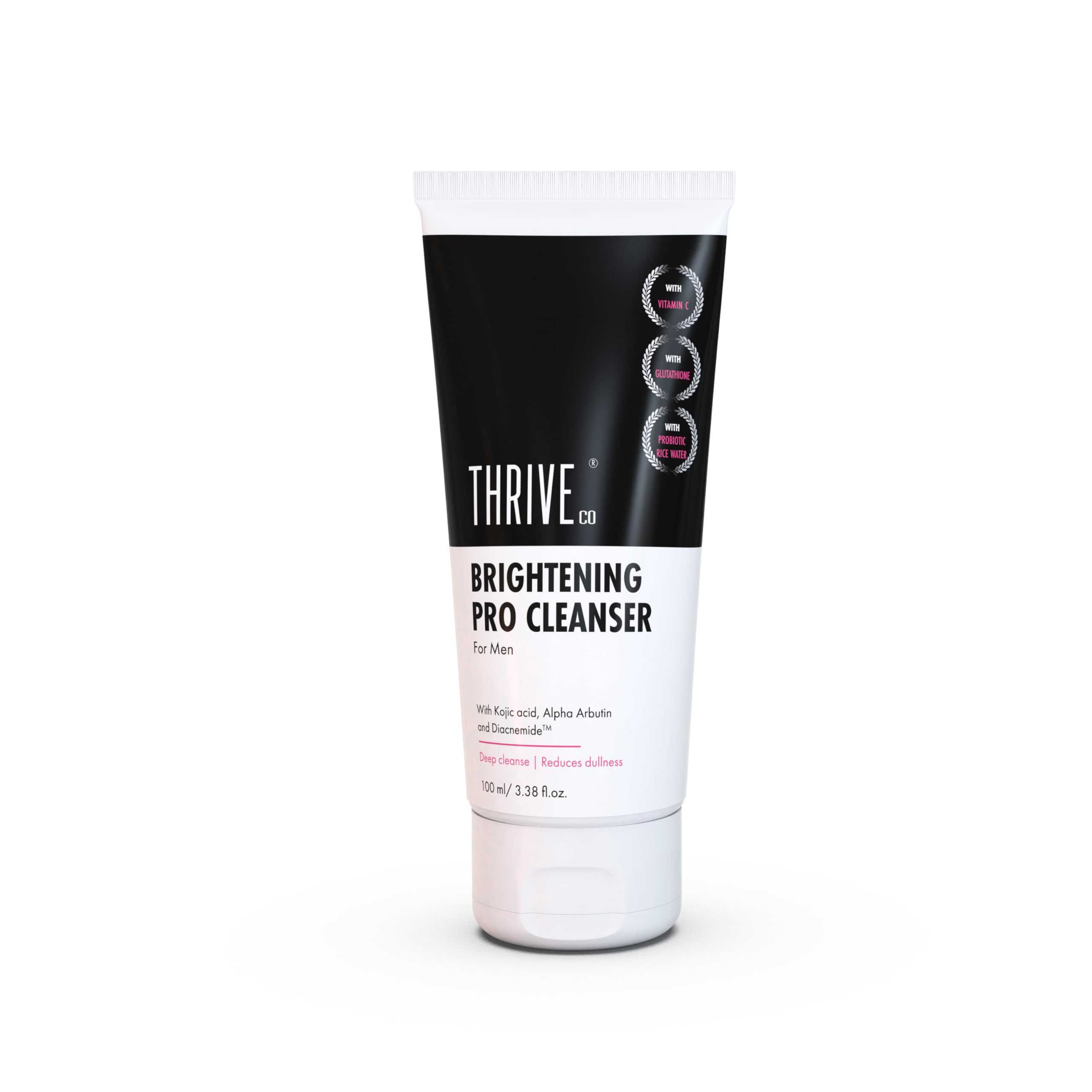 ThriveCo Brightening PRO Cleanser for Men with Probiotic Rice Water, Vit C, Kojic Acid, Alpha Arbutin & Glutathione | Anti-ageing Face Wash, Boosts
