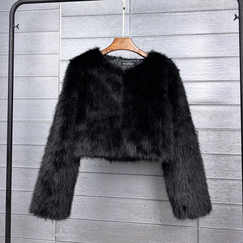Korean Style Faux Fur Short Women's Coat - Solid Color