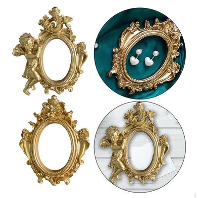 2x Vintage Photo Resin Golden Decorative Oval Baroque Home Decor