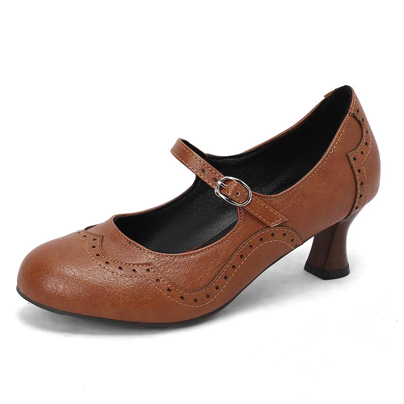 Fashion 2025 Spring Vintage PU Leather Women's Shoes Rome Style Splice Pointed Toe Ankle Strap Buckle Ladies High Pumps Plus Size 32-48