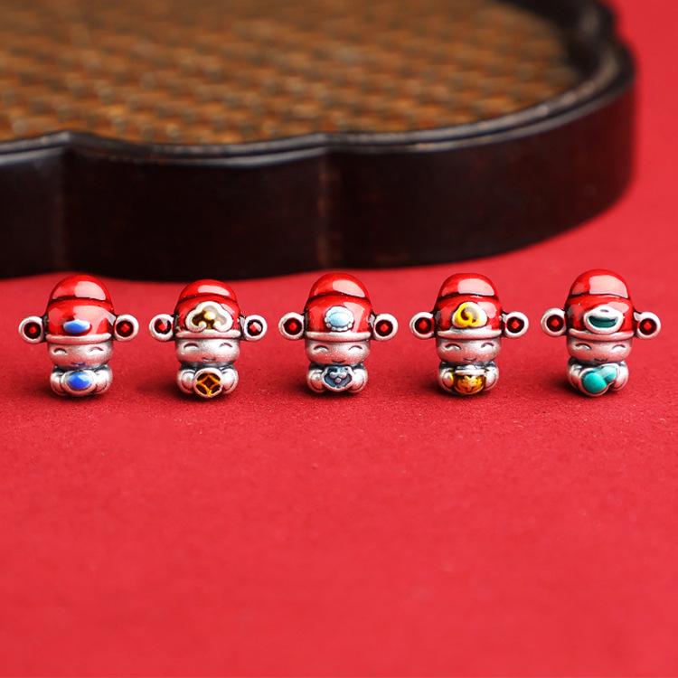 

S999 Sterling Silver Five Gods of Wealth Spacer Beads - Handmade DIY Braided Rope Bracelet Necklace Accessories Money Wealth God